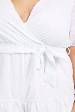 White Textured Cotton Puff Sleeve Playsuit Frill Hem 11 White Textured Cotton Puff Sleeve Playsuit Frill Hem -You And All Fashion Store cep25288a 35a white 6