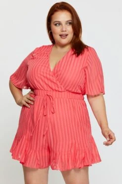 Orange Playsuit V-neck Short Sleeve Ruffle Hem 8 Orange Playsuit V-neck Short Sleeve Ruffle Hem -You And All Fashion Store cep25299 35lb coral 3 1