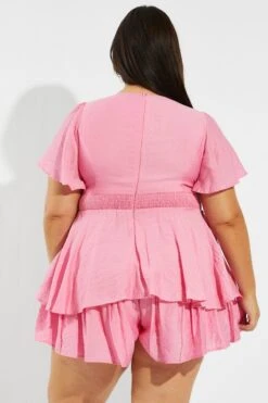 Pink Twist Front Playsuit -You And All Fashion Store cep2536 34ab pink 5