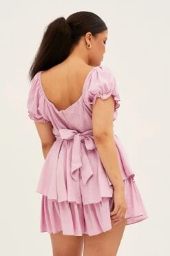 Purple Short Playsuit Puff Sleeve Linen Blend -You And All Fashion Store cep25486 35ab lilac 5