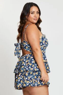 Ditsy Print Tie Playsuit Square Neck -You And All Fashion Store cep31331b 36ab ditsy print 4 1