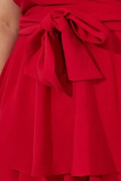 Red Short Playsuit Textured Flutter Sleeve Tie Waist 11 Red Short Playsuit Textured Flutter Sleeve Tie Waist -You And All Fashion Store cep31409b 35a red 6