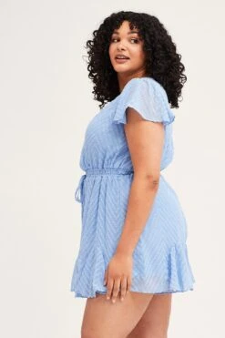 Mid Blue Textured Flutter Sleeve Playsuit -You And All Fashion Store cep31431 33a mid blue 10