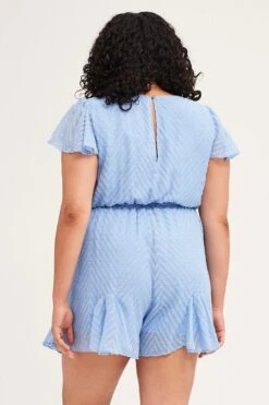 Mid Blue Textured Flutter Sleeve Playsuit -You And All Fashion Store cep31431 33a mid blue 11