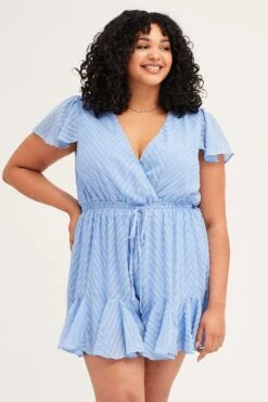 Mid Blue Textured Flutter Sleeve Playsuit -You And All Fashion Store cep31431 33a mid blue 9