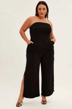 Black Strapless Jumpsuit Detachable Straps Split Leg -You And All Fashion Store cep31813 59ab black 3