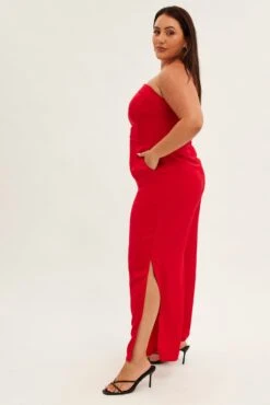 Red Strapless Jumpsuit Detachable Straps Split Leg -You And All Fashion Store cep31813 59ab red 4
