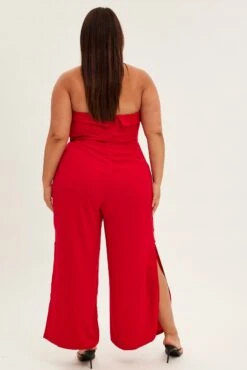 Red Strapless Jumpsuit Detachable Straps Split Leg -You And All Fashion Store cep31813 59ab red 5
