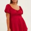 Red Tie Playsuit Short Sleeve Sweetheart Neck