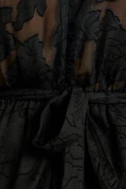 Black Puff Sleeve Jacquard Playsuit Tie Waist -You And All Fashion Store cep32039 34ab black 6