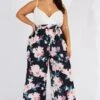 Black Floral Crossover Front Contrast Bodice Jumpsuit