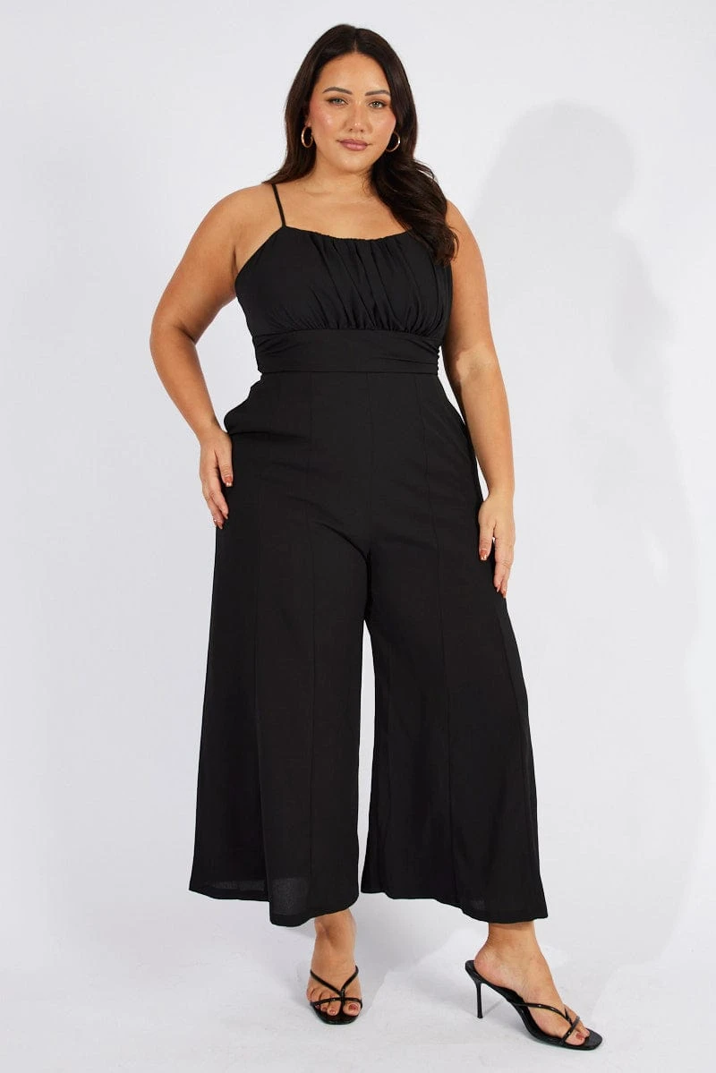 Black Shoestring Strap Wide Leg Jumpsuit 1 Black Shoestring Strap Wide Leg Jumpsuit