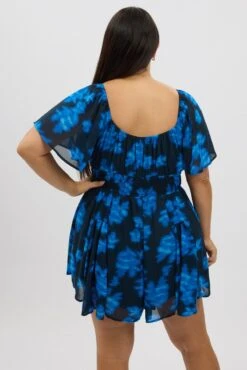 Blue Abstract Ruffle Playsuit Short Sleeve Chiffon -You And All Fashion Store cep3535c 35rb abstract 5