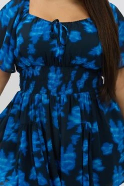 Blue Abstract Ruffle Playsuit Short Sleeve Chiffon -You And All Fashion Store cep3535c 35rb abstract 6