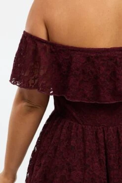 Red Playsuit Short Sleeve Off Shoulder Lace -You And All Fashion Store cep3727 47r burgundy 5