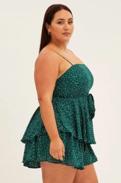 Green Polka Dot Ruffle Playsuit Sleeveless -You And All Fashion Store cep4065ac 81r polka dot 4