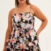 Black Floral Ruffle Playsuit Sleeveless Belted