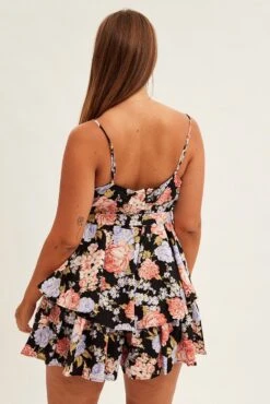 Black Floral Ruffle Playsuit Sleeveless Belted -You And All Fashion Store cep4065ad 81rb floral 5