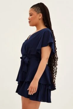 Blue Short Playsuit Frill Leg Waist Tie Crepe -You And All Fashion Store cep6695e 34ab navy 4
