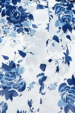 Floral Print 3/4 Sleeve Blue Print Gather Flowy Playsuit -You And All Fashion Store cep9003a 34ab floral prt 6