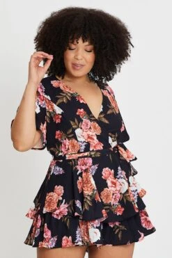 Floral Print Short Sleeveplaysuit -You And All Fashion Store cep9019 33a floral prt 3