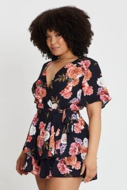 Floral Print Short Sleeveplaysuit -You And All Fashion Store cep9019 33a floral prt 4