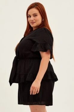 Black Short Playsuit Flare Sleeve Tie Front -You And All Fashion Store cepk31782 36a black 4