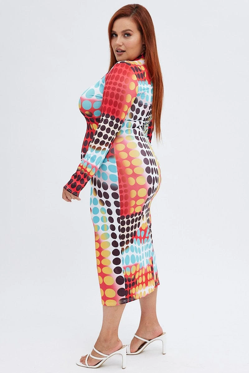 Multi Polka Dot Bodycon Dress 5 Multi Polka Dot Bodycon Dress - Image 5