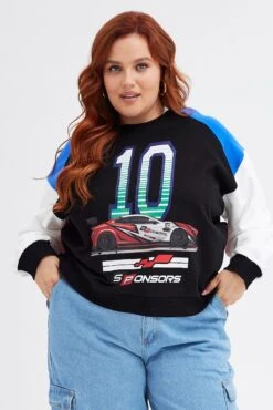 Multi Graphic Sweatshirt Moto Oversized Fleece -You And All Fashion Store cjc0139b 84a multi 3