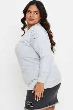 Grey Fleece Sweatshirt Crew Neck Long Sleeve -You And All Fashion Store cjc0431 84 grey marle 4 6