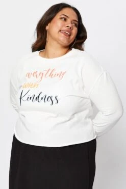 White Sweatshirt Kindness Long Sleeve Fleece Crop