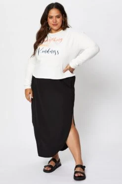 White Sweatshirt Kindness Long Sleeve Fleece Crop -You And All Fashion Store cjc0752 84y cream 3