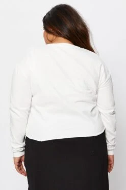 White Sweatshirt Kindness Long Sleeve Fleece Crop -You And All Fashion Store cjc0752 84y cream 5