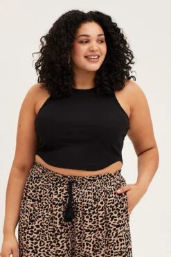 Black Tank Top Curved Hem Crew Neck -You And All Fashion Store cjc1033 42a black 3