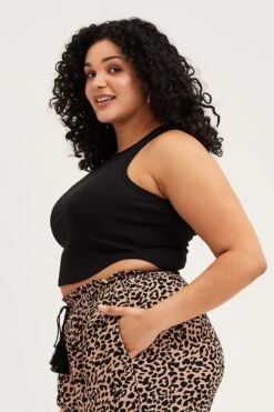 Black Tank Top Curved Hem Crew Neck -You And All Fashion Store cjc1033 42a black 4