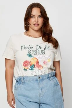 Beige Graphic T-shirt Crew Neck Short Sleeve -You And All Fashion Store cjc1057e 84zb stone 3