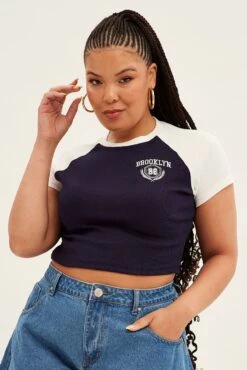 Blue Baby T-shirt Raglan Sleeve Contrast Embroidered -You And All Fashion Store cjc1080b 84a navy 3