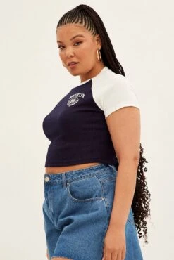 Blue Baby T-shirt Raglan Sleeve Contrast Embroidered -You And All Fashion Store cjc1080b 84a navy 4