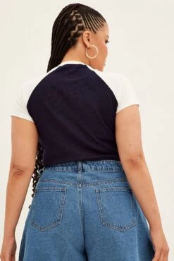 Blue Baby T-shirt Raglan Sleeve Contrast Embroidered -You And All Fashion Store cjc1080b 84a navy 5