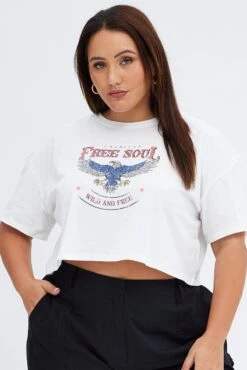 White Graphic T-shirt Free Soul Eagle Print -You And All Fashion Store cjc1134a 84ab white 3