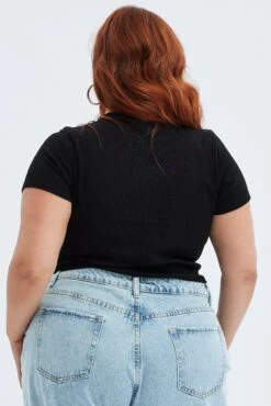 Black Crop Top Dragon Print Rib Short Sleeve -You And All Fashion Store cjc11371 84a black 5