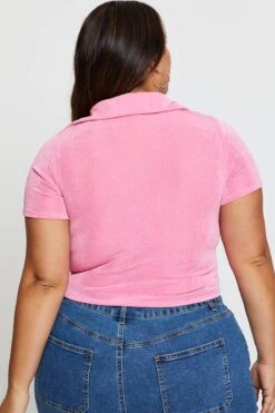 H Pink Ruched Shirt Short Sleeve Slinky Jersey -You And All Fashion Store cjc1164 42ab h pink 5 1