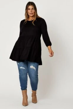 Green Tiered Top Round Neck Three-quarter Sleeve 9 Green Tiered Top Round Neck Three-quarter Sleeve -You And All Fashion Store cjc11861 80 black 2 1