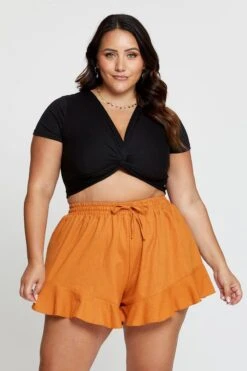 Black Crop T-shirt Twist Front Short Sleeve -You And All Fashion Store cjc1270a 35ab black 3 1