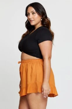 Black Crop T-shirt Twist Front Short Sleeve -You And All Fashion Store cjc1270a 35ab black 4 1