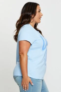 Pale Blue Graphic T-shirt Collegiate Short Sleeve Cotton -You And All Fashion Store cjc1300e 84zb pale blue 4 2