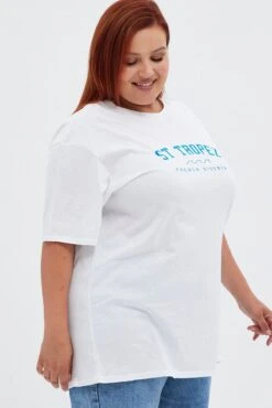 White Graphic T-shirt Embroidered St Tropez -You And All Fashion Store cjc1326 84ab white 4