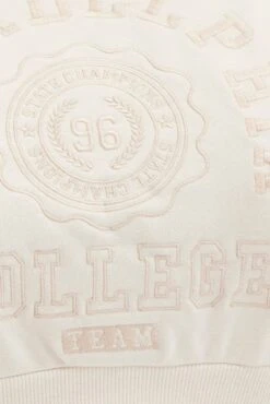Beige Cropped Sweatshirt Philadelphia Embroidered Fleece -You And All Fashion Store cjc1337px 84a beige 6