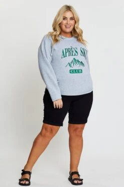 Grey Embroidered Sweatshirt Long Sleeve Apres Ski -You And All Fashion Store cjc1351 84zb grey marle 2