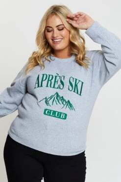 Grey Embroidered Sweatshirt Long Sleeve Apres Ski -You And All Fashion Store cjc1351 84zb grey marle 3